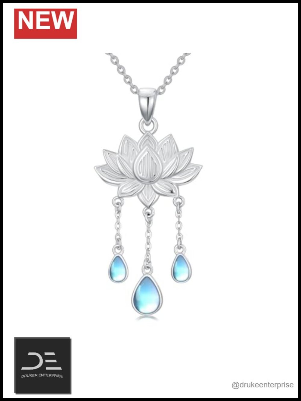 925 Sterling Silver Moonstone Lotus Flower Pendant Necklace 18-20 Inch